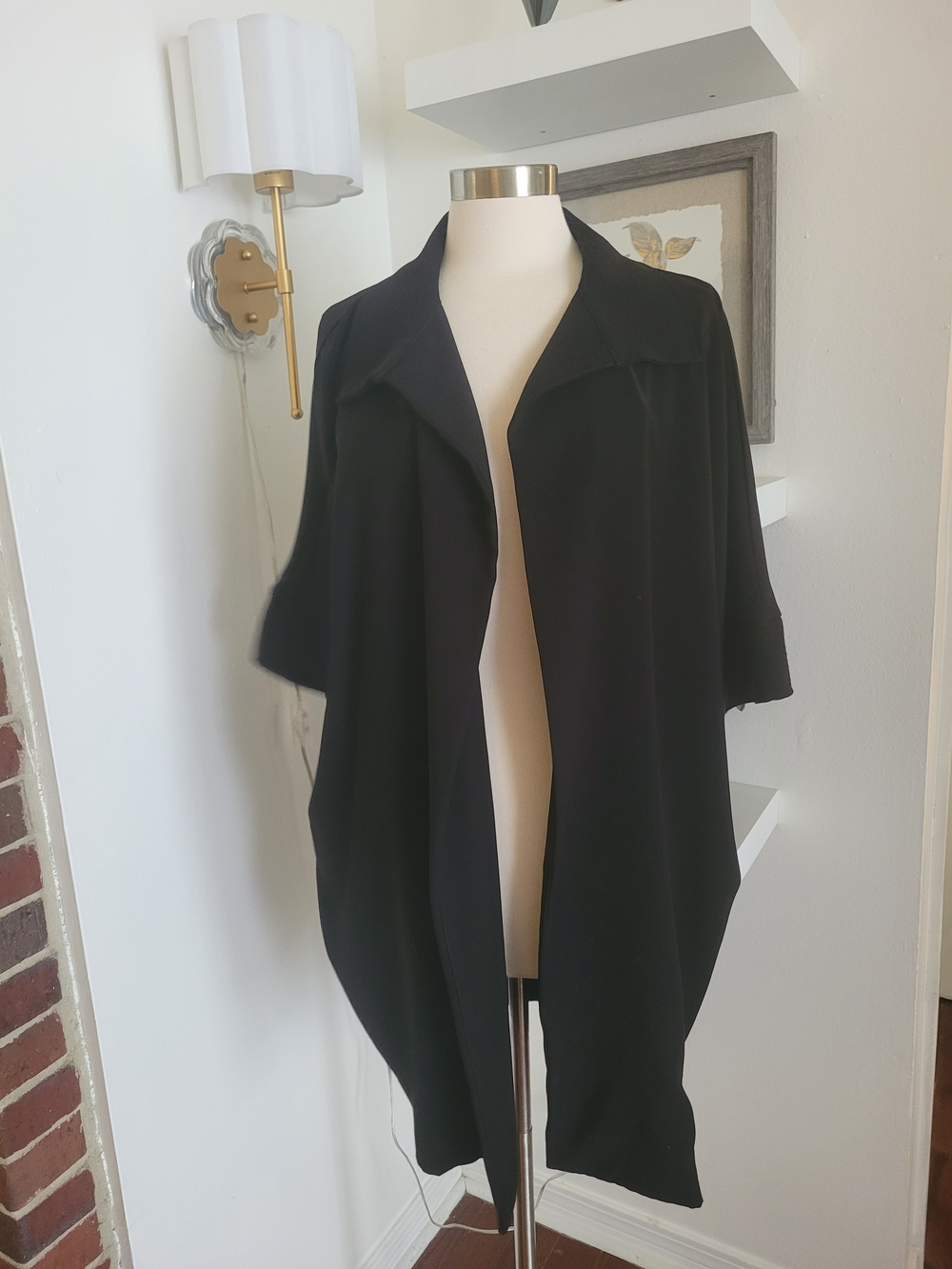 Natori Black Open-Front Draped Cardigan